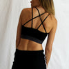 Prancing Leopard Organic cotton yoga sports bra with star shaped straps- black - back