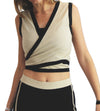 Moka cropped wrap yoga top in moisture-wicking Zeugma® cotton