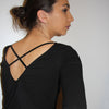 ARCADIA, long-sleeve, open-back, organic cotton, fitted yoga top