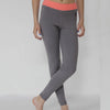 Xingu, Prancing Leopard Organic cotton yoga, workout, Pilates Leggings, grey with coral - front